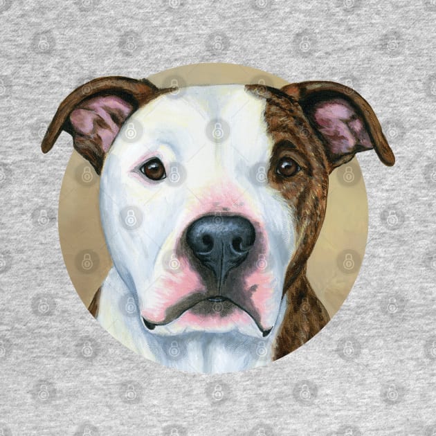 Brindle and White Pitbull Terrier Dog by rebeccawangart